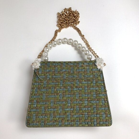Vintage Y2K Green Preppy Pearl Tweed Small Girly Handbag Crossbody Purse - Picture 4 of 6